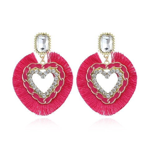 Orecchini A Nappa A Cuore Bohémien Lega Strass Smalto Vintage Gioielli Dichiarazione Per Le Donne