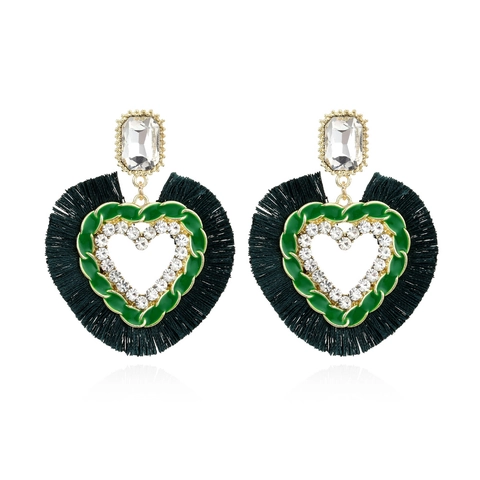 Orecchini A Nappa A Cuore Bohémien Lega Strass Smalto Vintage Gioielli Dichiarazione Per Le Donne