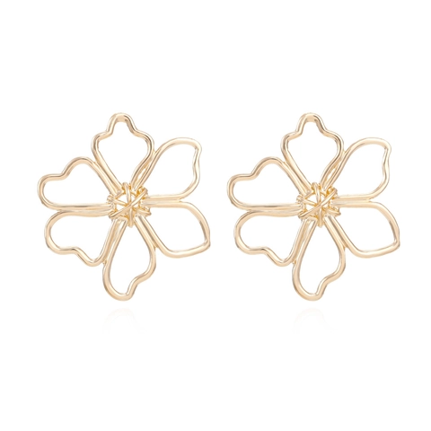 Pendientes De Botón De Flor Calada Aleación Chapada En Oro Floral Geométrico Grande Elegante Joyería Para Mujer