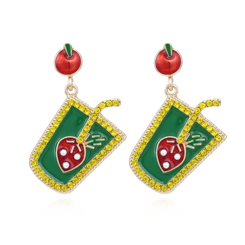 Obst Getränkebecher Hänger Ohrringe Legierung Emaille Strass Erdbeere Apfel Saftbox Schmuck Für Damen