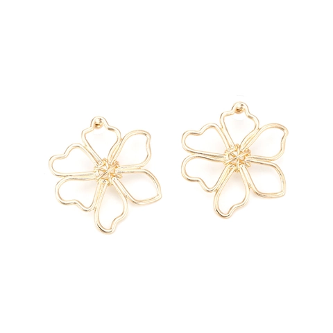 Pendientes De Botón De Flor Calada Aleación Chapada En Oro Floral Geométrico Grande Elegante Joyería Para Mujer