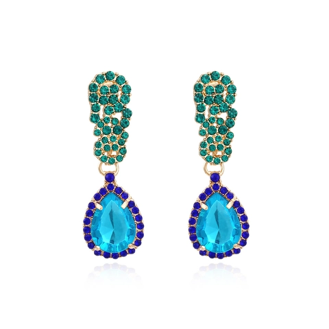 Vintage Teardrop Dangle Earrings Hollow Alloy Multi Color Rhinestones Western Fashion Statement Jewelry For Women