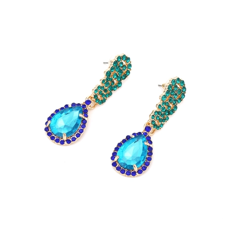 Vintage Teardrop Dangle Earrings Hollow Alloy Multi Color Rhinestones Western Fashion Statement Jewelry For Women
