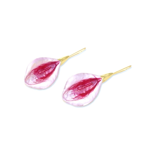 Blütenblatt Tropfen Ohrringe Rosa Farbverlauf Emaille Legierung Lange Ohrhaken Für Frauen Mode Künstlerisch Floral