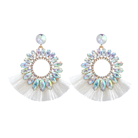 Boheemse Legering Strass Kwastje Hangoorbellen Overdreven Geometrische Statement Sieraden Voor Dames Feest Vakantie