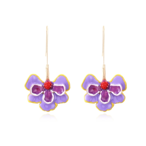 Grandes Boucles D'oreilles Fleuries En Alliage Émail Fleur Colorée Crochet Style Bohème Vintage Exagéré Pour Femmes