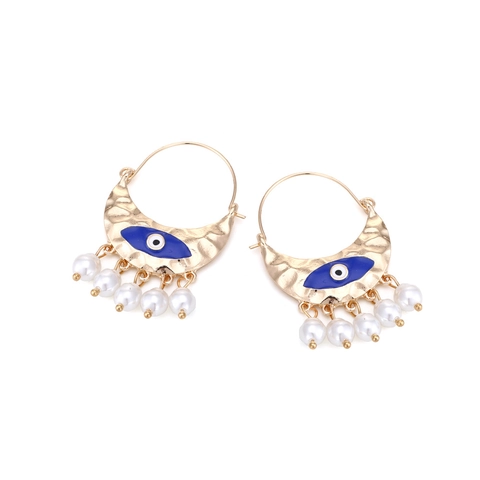 Evil Eye Sichelmond Hängeohrringe Legierung Emaille Gehämmertes Metall Boho Ethnisch Vintage Weiße Imitationsperle Für Damen
