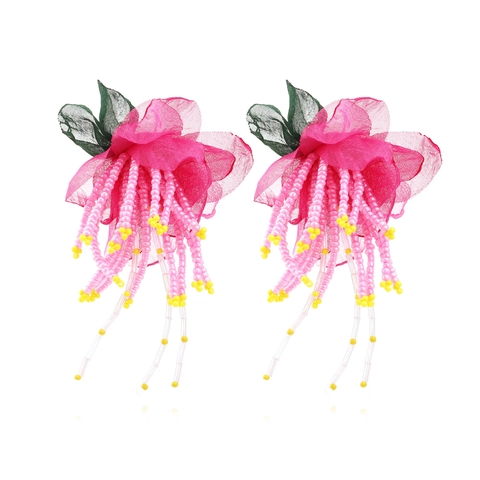 Boucles D'oreilles Glands À Fleurs En Mousseline Fait Main Bohème Perles De Rocaille Longs Bijoux Pour Femmes Style Ethnique