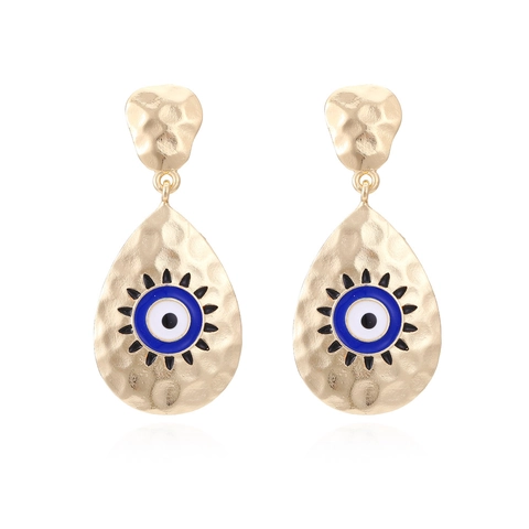 Evil Eye Teardrop Ohrhänger Vintage Bohemian Hammerschlag Gold Legierung Emaille Übertriebener Ethnischen Stil Schmuck Frauen