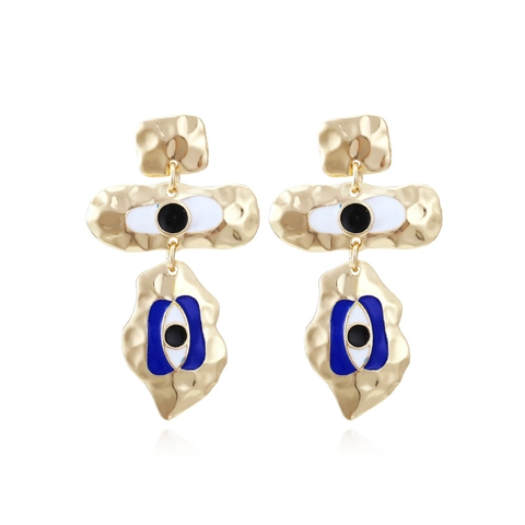 Evil Eye Hängeohrringe Gehämmerte Goldfarbene Legierung Emaille Geometrische Boho Retro Statement Schmuck Damen