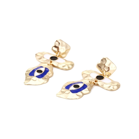 Evil Eye Hängeohrringe Gehämmerte Goldfarbene Legierung Emaille Geometrische Boho Retro Statement Schmuck Damen