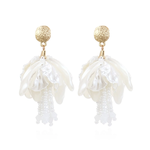 Pendientes De Borla Con Pétalos De Flores Hechos A Mano Resina Cuentas Flecos Bohemio Tropical Vacaciones Joyería Mujer