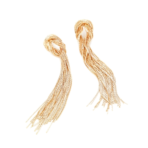 Mode Knoten Goldene Kupferkette Quastenohrringe Luxus Lange Hängende Fransen Schmuck Für Damen