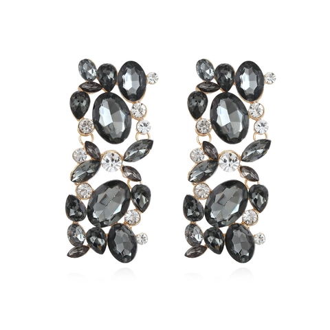 Vintage Alloy Rhinestone Flower Drop Earrings Exaggerated Geometric Crystal Cluster Dangle Earrings For Wedding Party Women Jewelry