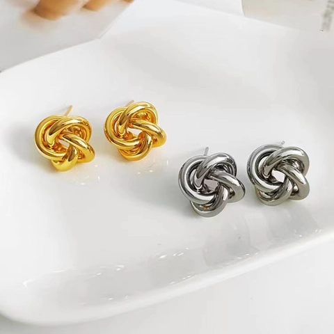 Orecchini A Lobo Con Nodo Geometrico Consistenza Metallica Lucido Chic Gioielli Donna Con Perno In Argento Sterling 925