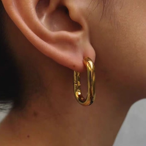 Minimalistische U-Förmige Creolen Für Frauen Poliertes Kupfer Geometrische Ovale Ohrringe Schicker Schmuck Exquisit