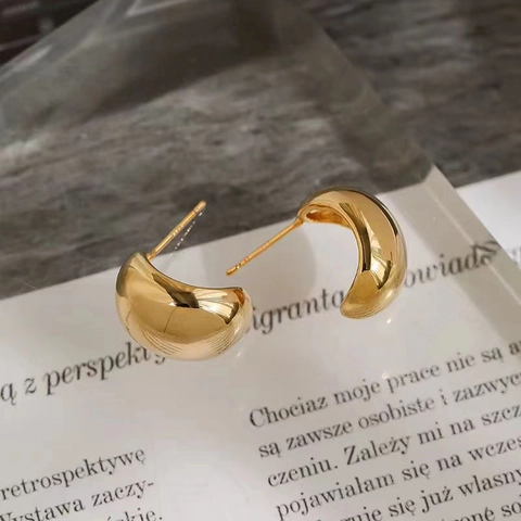 Orecchini A Lobo In Rame Geometrici Con Perno In Argento Sterling 925 Lucidatura A Specchio Stile Minimalista Da Donna