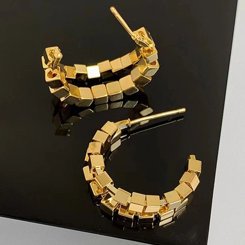 Boucles D'Oreilles En Cuivre En Forme De C Géométriques Multicouches Texture Cube Style INS Bijoux Pour Femmes Accessoire Élégant Léger