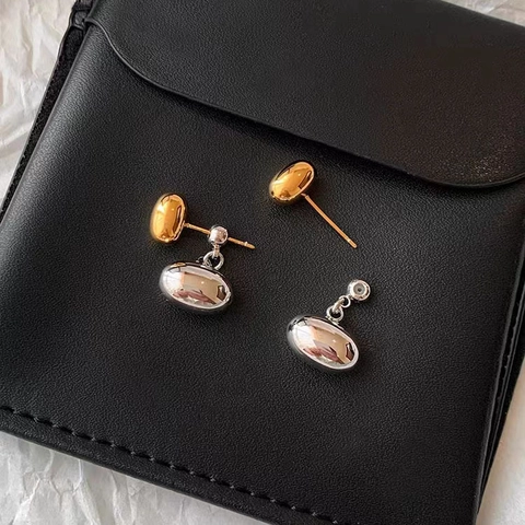 Orecchini A Bottone Geometrici In Rame Oro 18K Argento Bicolore Gioielli Di Moda Di Lusso Per Donne