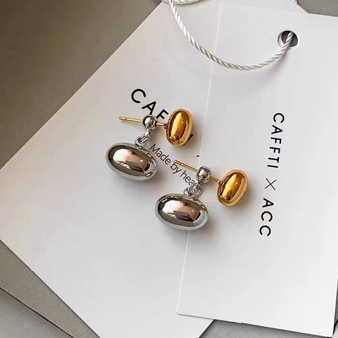 Orecchini A Bottone Geometrici In Rame Oro 18K Argento Bicolore Gioielli Di Moda Di Lusso Per Donne