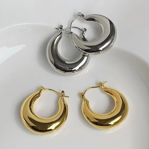 Orecchini A Cerchio Spessi Rame A Forma Di U Goccia Lucidato A Specchio Retro Stile Minimalista Donna