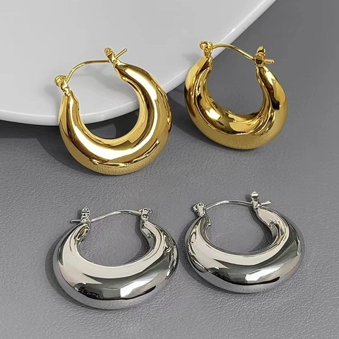 Orecchini A Cerchio Spessi Rame A Forma Di U Goccia Lucidato A Specchio Retro Stile Minimalista Donna