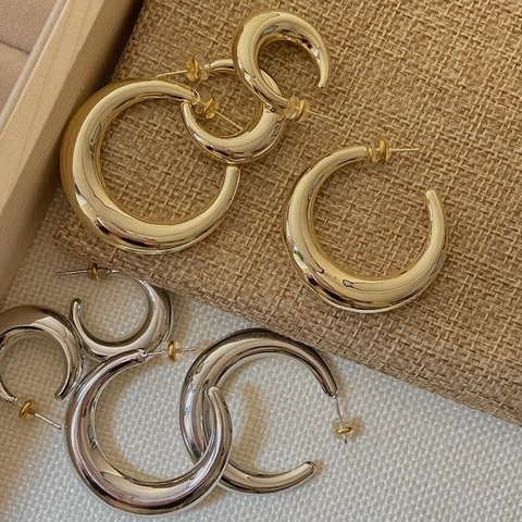 Klobige C-Förmige Creolen Mit 925er Sterling Silber Ohrstecker Kupfer Glatt Poliert Minimalistisch Französischer Vintage Für Damen