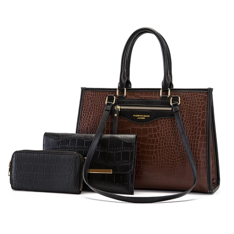 Women Crocodile Pattern PU Leather Tote Bag With Envelope Clutch And Long Zipper Wallet Large Capacity Shoulder Handbag