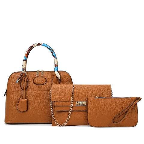 Damen Große Kapazität PU Leder Litschikorn Handtasche Mit Seidenschal Griff Dekoration Mode Mehrlagige Tasche Set Umhängetasche