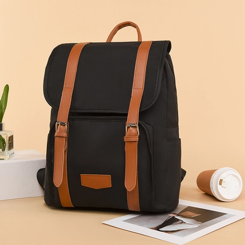 Sac à Dos Femme en Nylon Mode Grande Capacité Bloc de Couleur Hydrofuge Sac d'École Voyage Décontracté Sac à Bandoulière Style Collège Rétro