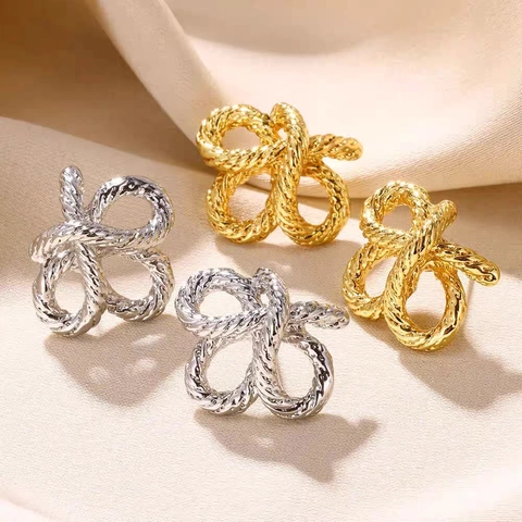 Ohrstecker Mit Gedrehtem Seil 18K Vergoldetes Messing Chinesischer Knoten Form Retro Minimalistisch Schmuck Damen