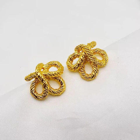 Ohrstecker Mit Gedrehtem Seil 18K Vergoldetes Messing Chinesischer Knoten Form Retro Minimalistisch Schmuck Damen