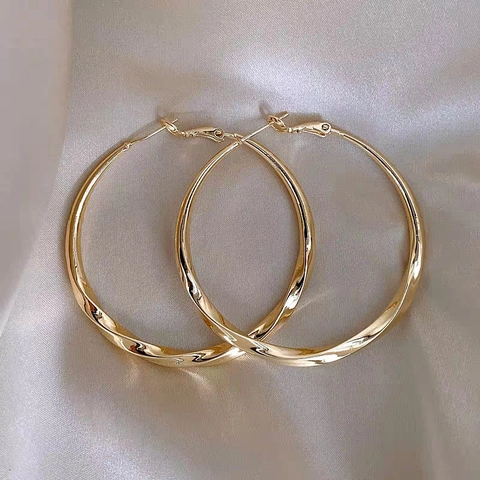 Twisted Spiral Hoop Earrings Large Metal Copper Minimalist Fashion Statement For Women Elegant High End