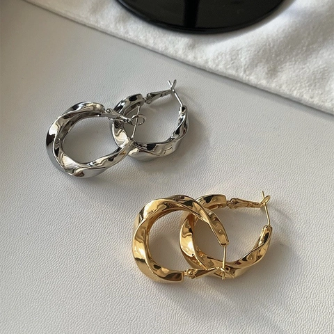 Gedrehte Geometrische Creolen Aus Kupfer Mit 925 Sterling Silber Ohrstecker Chic Minimalistischer Schmuck Damen