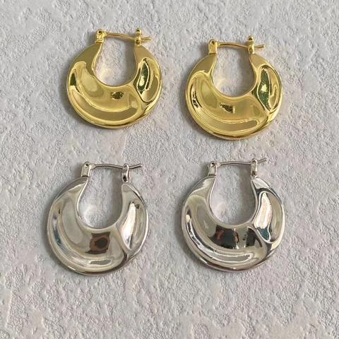 Chunky Creolen Poliertes Kupfer Gold Silber Plattiert C Form Minimalistischer Geometrischer Schmuck Für Damen