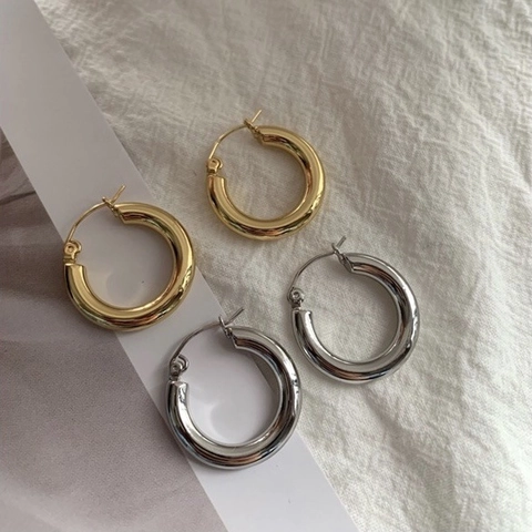 Minimalistische Chunky Hoop Ohrringe Poliertes Kupfer 18K Vergoldet Geometrisch Glatt Rund Modeschmuck Für Frauen