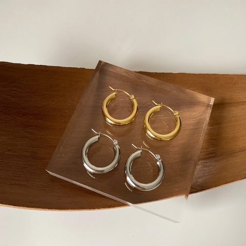 Minimalistische Chunky Hoop Ohrringe Poliertes Kupfer 18K Vergoldet Geometrisch Glatt Rund Modeschmuck Für Frauen