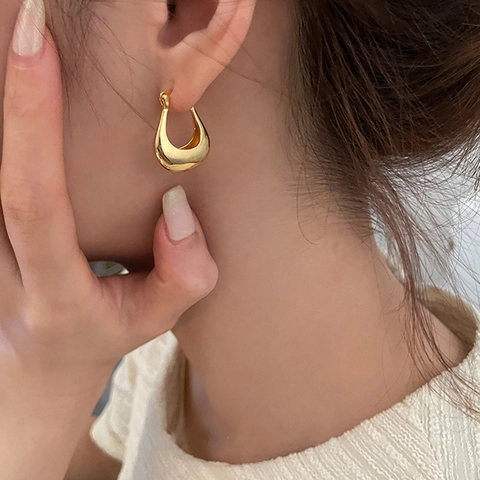 Klobige U-Förmige Creolen Kupfer 18K Vergoldet Mit Silver Earring Post Minimalistische Geometrische Wassertropfen Für Damen