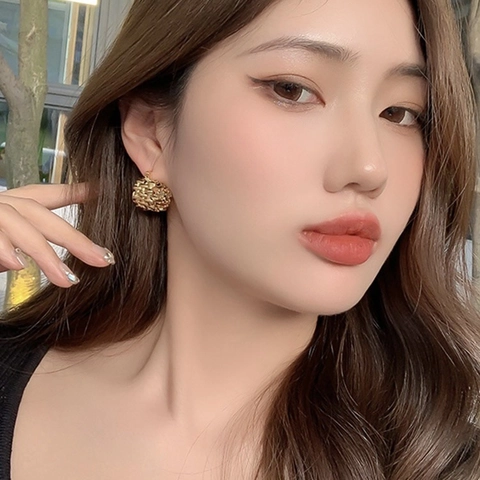 Irregular Woven Hoop Earrings Copper Wide Surface C-Shaped Textured Minimalist Fashion Jewelry For Women