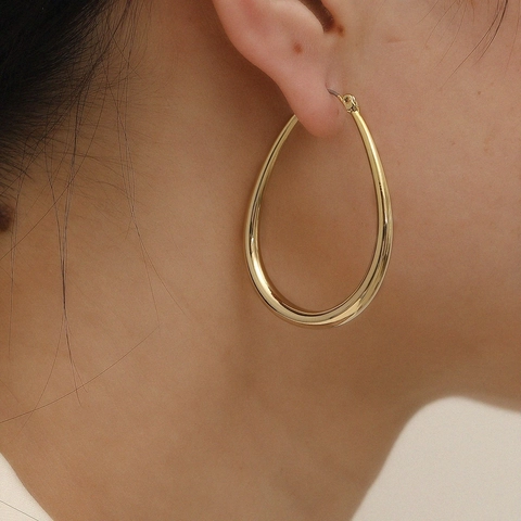 Orecchini A Cerchio A Goccia Minimalisti Rame Placcato Oro 18K Lucido Gioielli Ovali Per Donna
