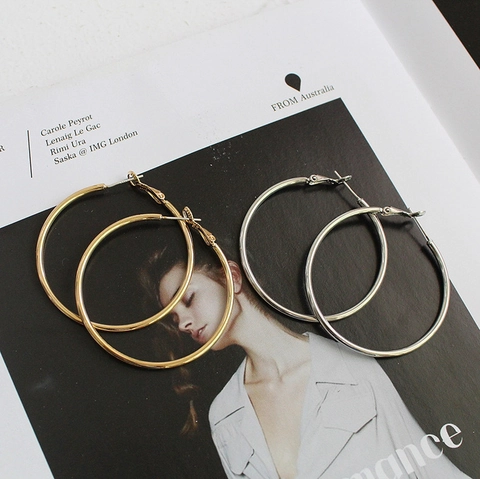 Hoop Earrings For Women Copper 18K Gold Plated Geometric Circle With 925 Sterling Silver Earring Post Polished