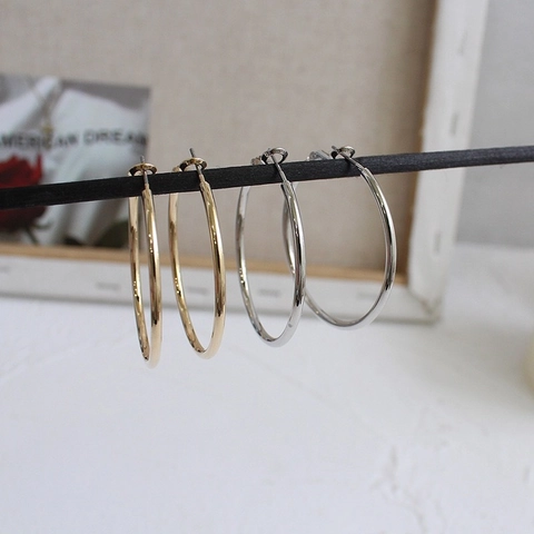 Hoop Earrings For Women Copper 18K Gold Plated Geometric Circle With 925 Sterling Silver Earring Post Polished