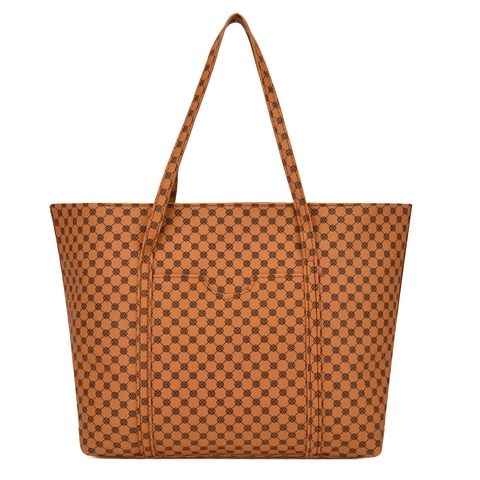 Retro Geometrisch Monogramm Druck Große Kapazität PU Leder Damen Shopper Schultertasche Geldbörse Kartenhalter Handtasche