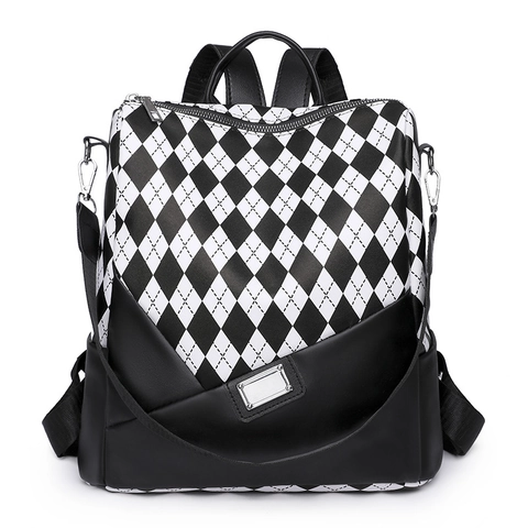 Zaino Da Donna In Pelle PU Motivo A Rombi Arlecchino Impermeabile Antifurto Viaggio Borsa Per La Scuola Versatile