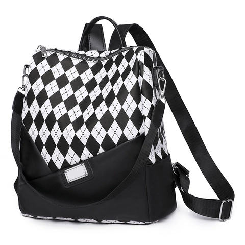Zaino Da Donna In Pelle PU Motivo A Rombi Arlecchino Impermeabile Antifurto Viaggio Borsa Per La Scuola Versatile