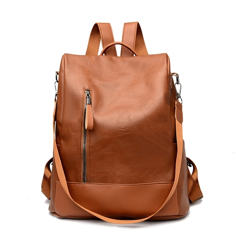Women Fashion Backpack PU Leather Lychee Pattern Large Capacity Anti-Theft Casual Shoulder Bag Multi-Functional Travel
