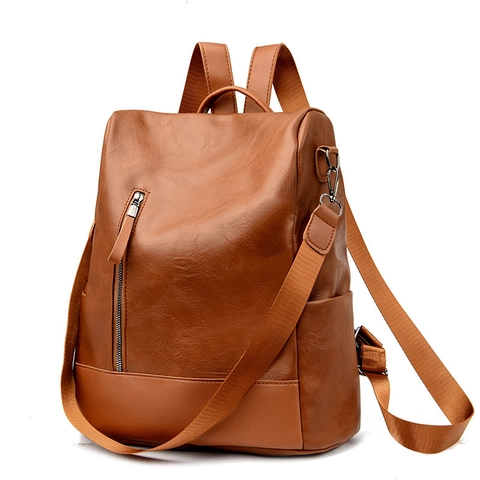 Women Fashion Backpack PU Leather Lychee Pattern Large Capacity Anti-Theft Casual Shoulder Bag Multi-Functional Travel