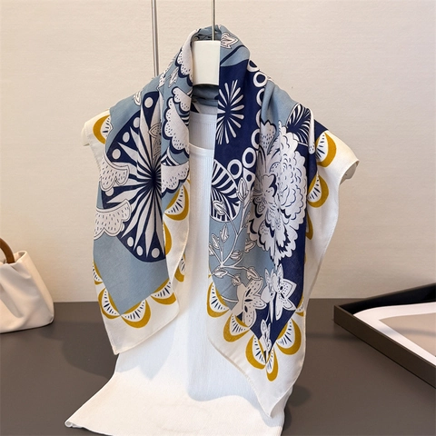 Vintage Bloemenprint Polyester Visgraat Vierkante Sjaal Dames Artistieke Esthetiek Hoofdband Halssjaal Bandana Omslagdoek