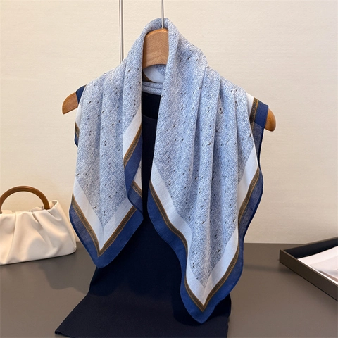 Foulard Quadrato Bandana Poliestere Stampato Francese Retrò Protezione Solare Trama Spina Pesce Elegante Scialle Donne