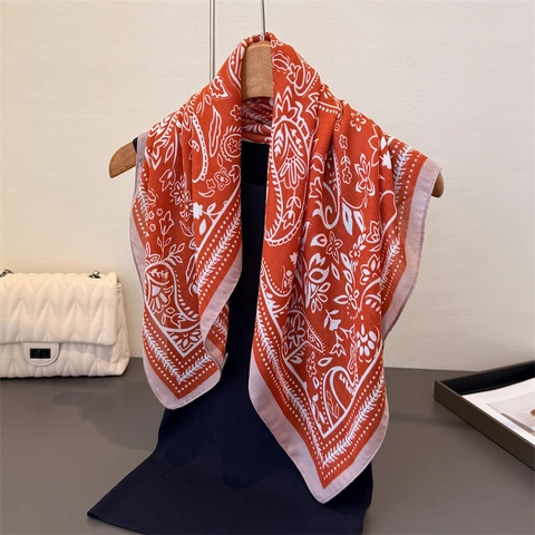Paisley Print Square Scarf Satiny Polyester Retro Bohemian Style Headscarf Neck Wrap For Women Elegant Accessory